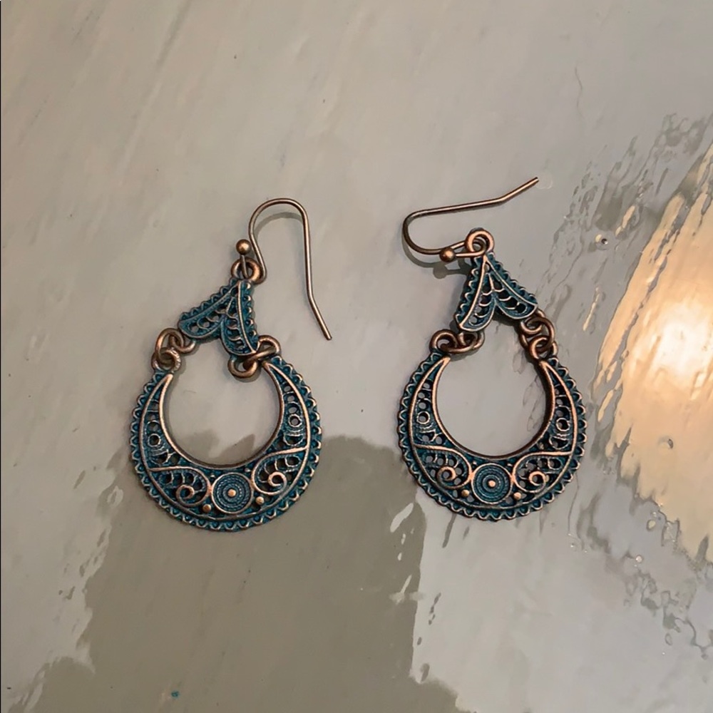 Bronze and green hook earrings